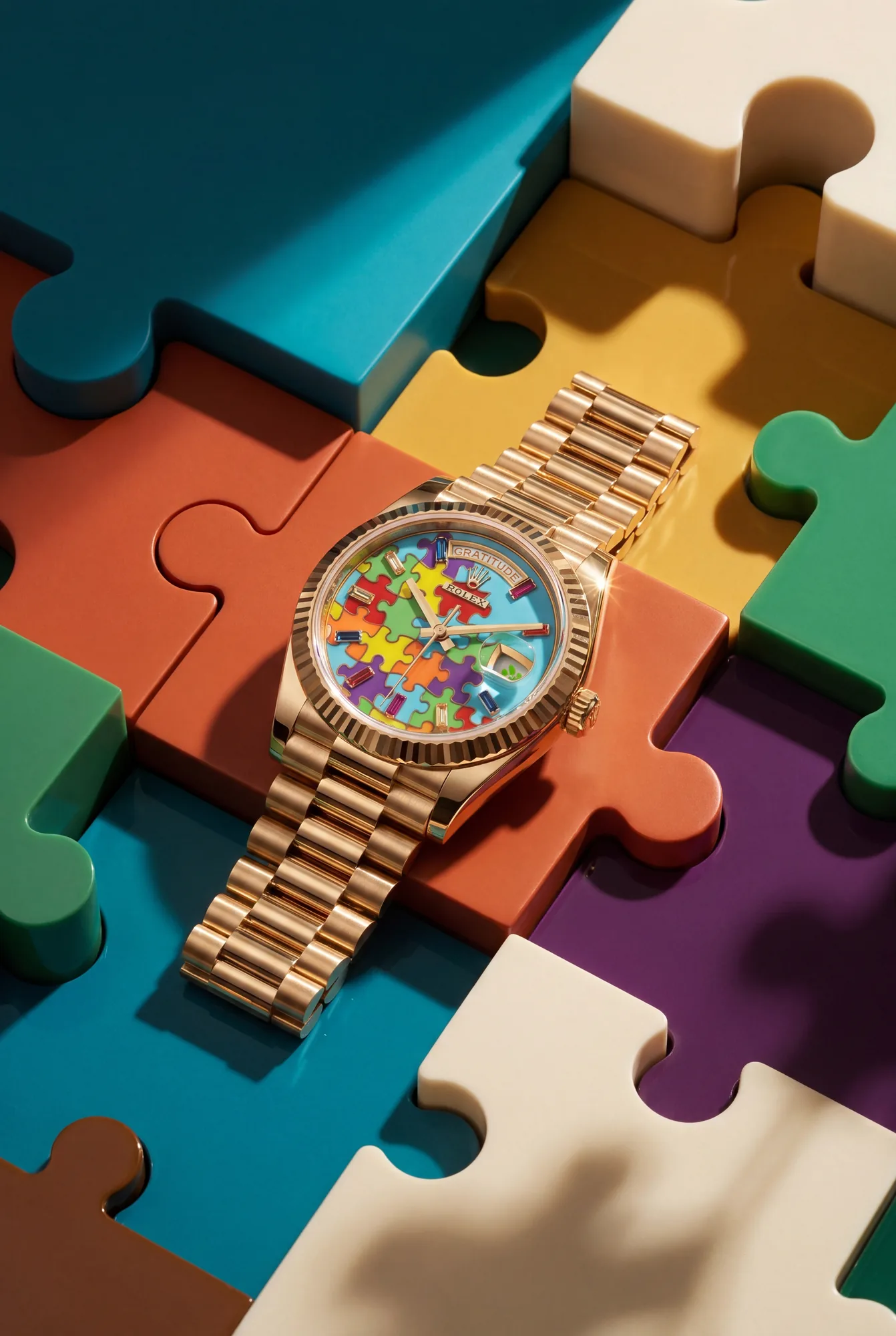 Rolex Day-Date in Gelbgold mit Puzzle-Zifferblatt